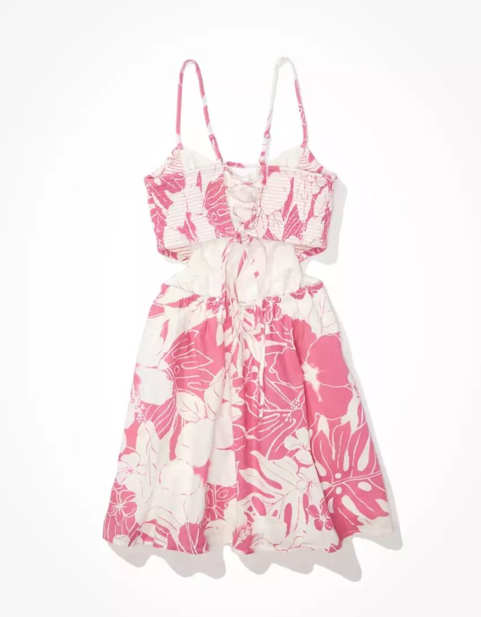 Mini Robe American Eagle AE Tropical Smocked Cut-Out Rose Femme | QMC-13212687